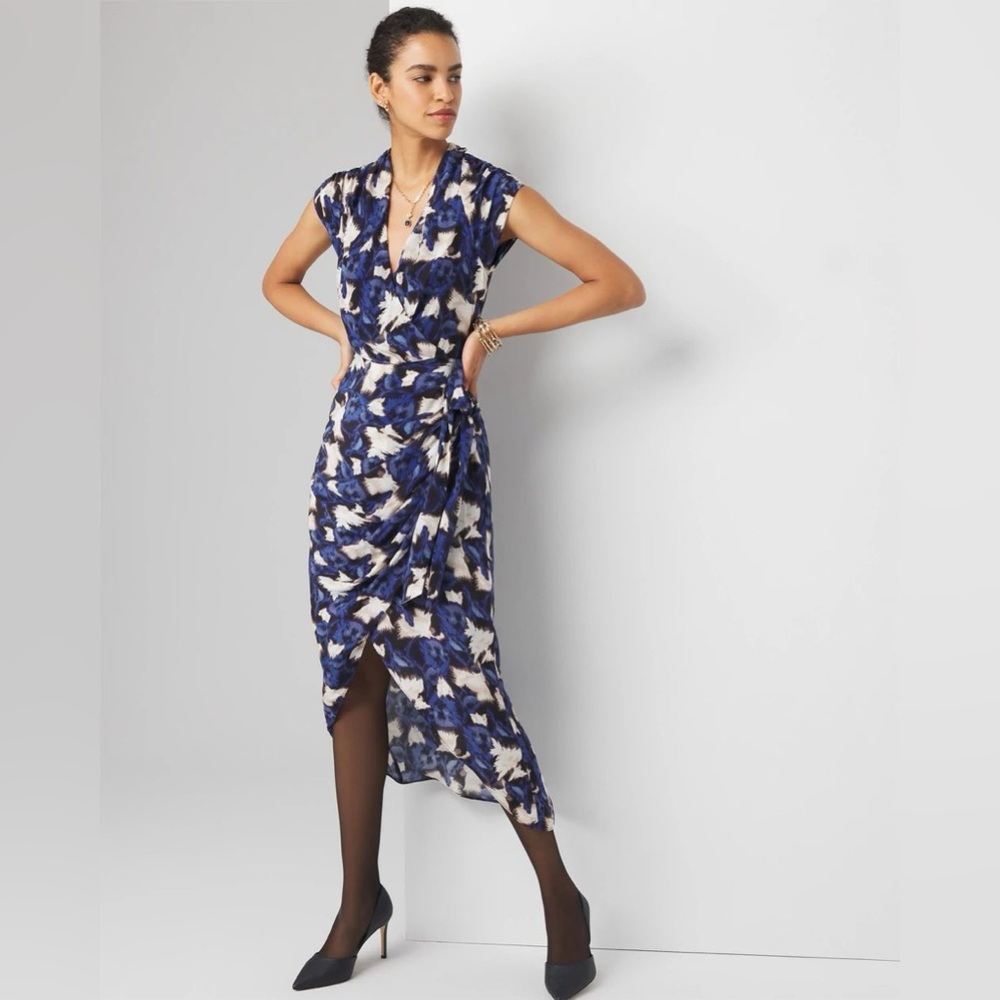 NWT WHBM Blue White Floral Midi Dress Size 00